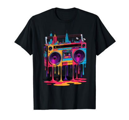 Dripping Paint Boombox Old School 80S T-Shirt - Novelty Apparel for Adults - T-Shirt, Sweatshirt, Hoodie