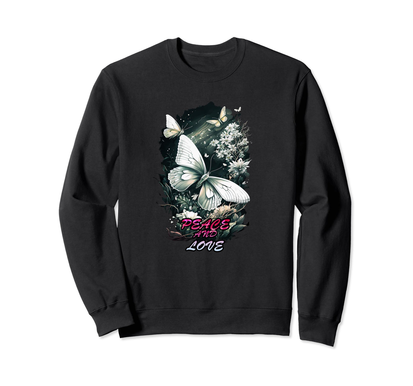 White Butterfly Peace And Love Sweatshirt - Aesthetic Graphic Men Women - T-Shirt, Sweatshirt, Hoodie
