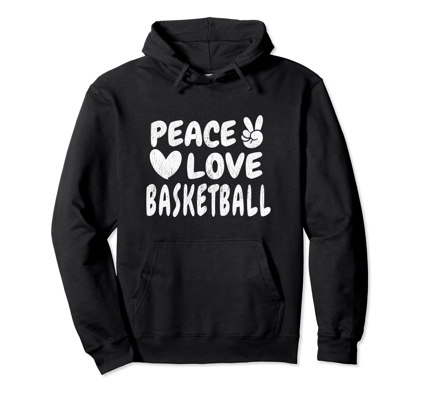 Peace Love Basketball Groovy 60S 70S Hippie Hoodie - Unique Graphic Unisex - T-Shirt, Sweatshirt, Hoodie