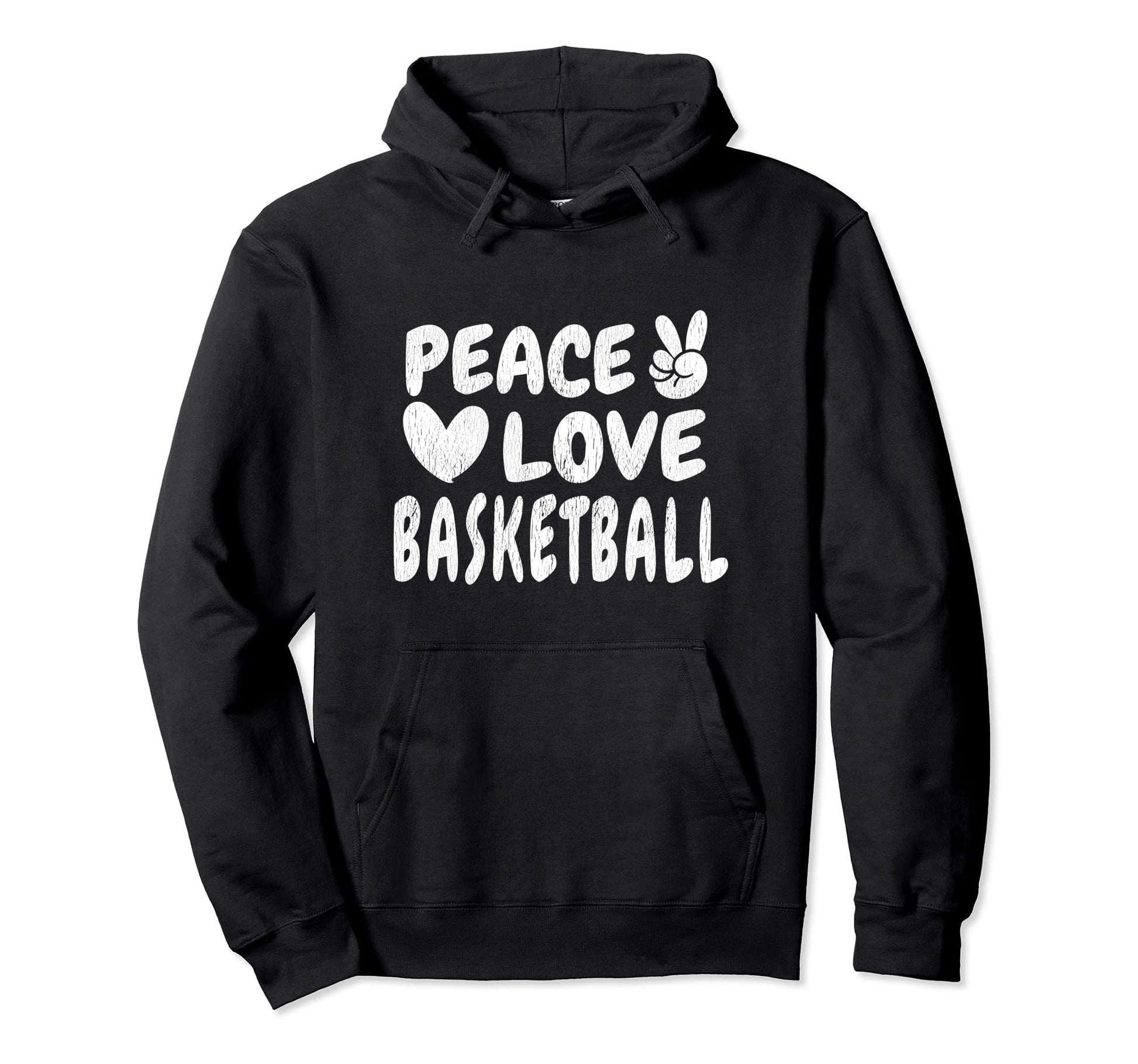 Peace Love Basketball Groovy 60S 70S Hippie Hoodie - Unique Graphic Unisex - T-Shirt, Sweatshirt, Hoodie