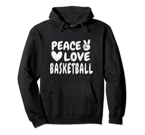 Peace Love Basketball Groovy 60S 70S Hippie Hoodie - Unique Graphic Unisex - T-Shirt, Sweatshirt, Hoodie