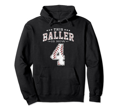 4 Years Old Birthday Baseball Theme Four 4Th Hoodie - Graphic Print Unisex - T-Shirt, Sweatshirt, Hoodie