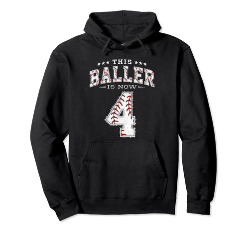 4 Years Old Birthday Baseball Theme Four 4Th Hoodie - Graphic Print Unisex - T-Shirt, Sweatshirt, Hoodie