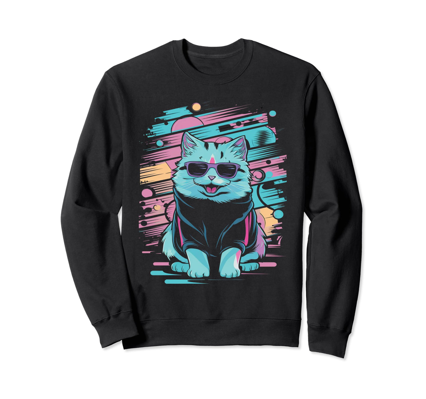 Vaporwave Cat Aesthetic Sweatshirt - Fun Novelty Design Men Women - T-Shirt, Sweatshirt, Hoodie