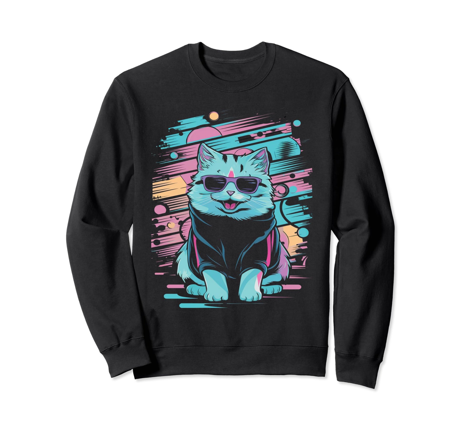 Vaporwave Cat Aesthetic Sweatshirt - Fun Novelty Design Men Women - T-Shirt, Sweatshirt, Hoodie