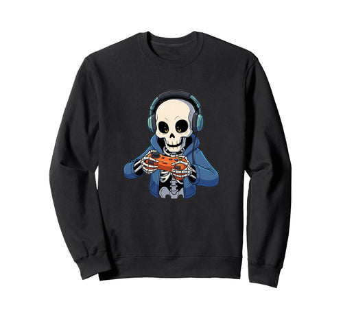 Skeleton Gamer Hallowen Video Games Sweatshirt - Graphic Print for Adults - T-Shirt, Sweatshirt, Hoodie