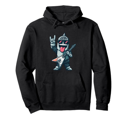 Funny Cartoon Knight Guitar Player Rock Hoodie - Unique Graphic for Adults - T-Shirt, Sweatshirt, Hoodie