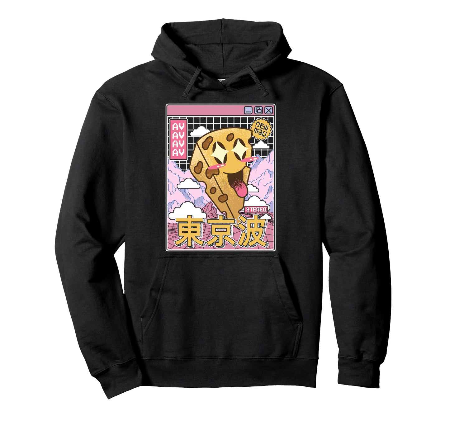 Happy Cheese Vaporwave Aesthetic Grid Hoodie - Graphic Print for Adults - T-Shirt, Sweatshirt, Hoodie