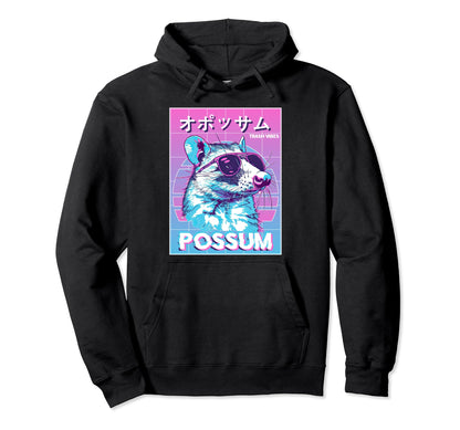 Vaporwave Opossum Funny Possum Japanese Hoodie - Unique Graphic Unisex - T-Shirt, Sweatshirt, Hoodie