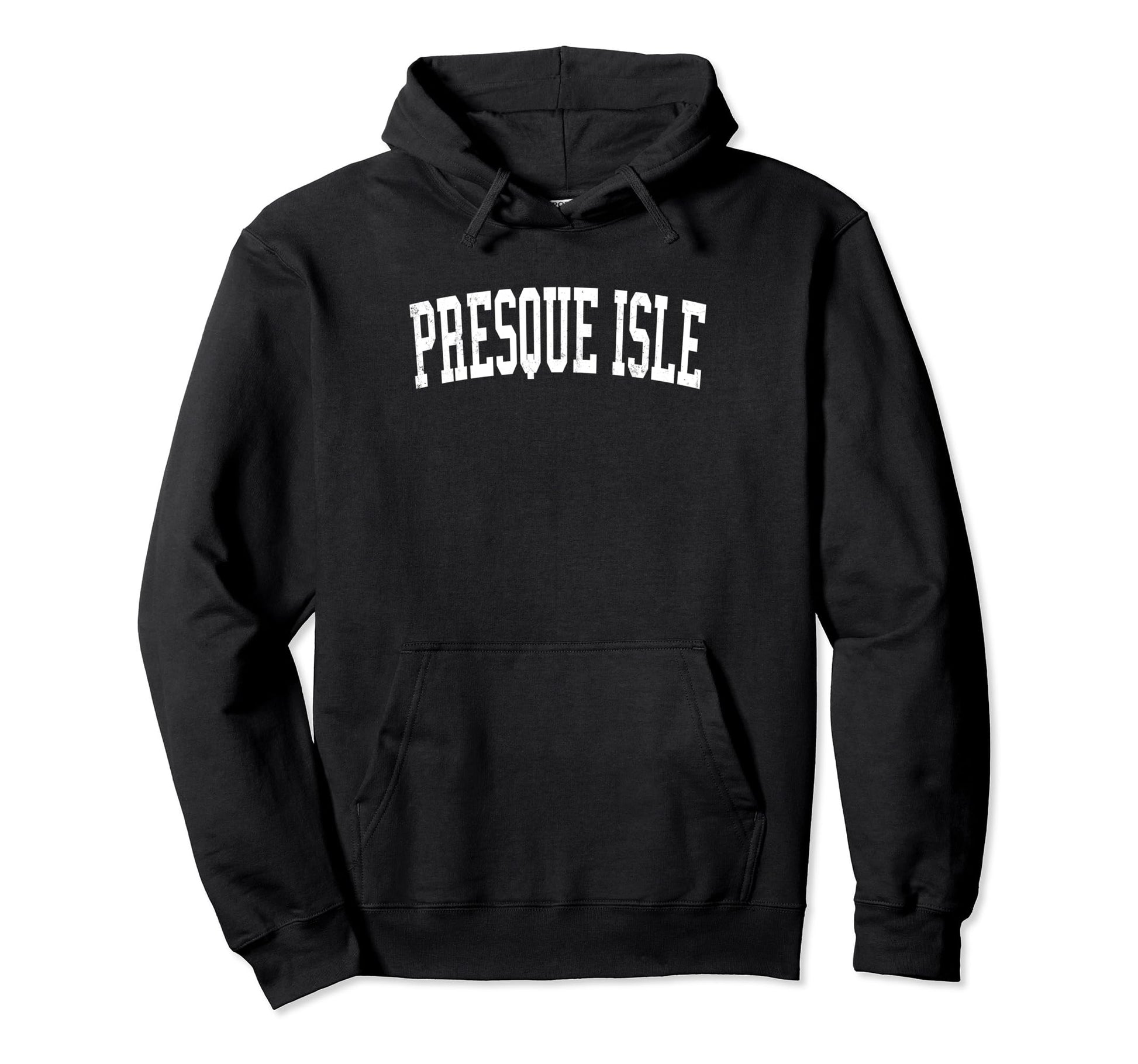 Presque Isle Distressed White Varsity Hoodie - Casual Everyday Wear Unisex - T-Shirt, Sweatshirt, Hoodie