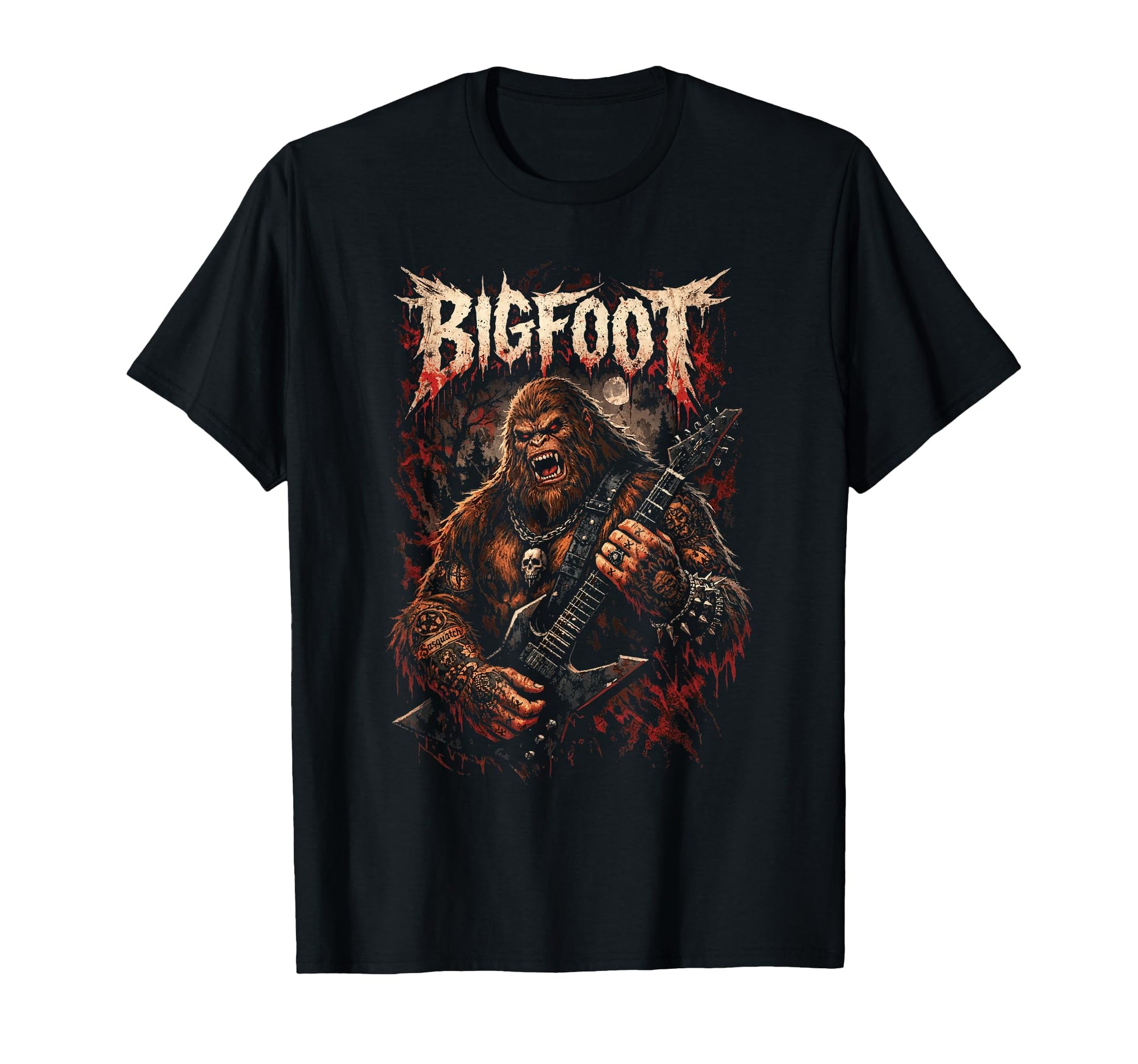 Bigfoot Heavymetal Sasquatch Guitar T-Shirt - Novelty Apparel Men Women - T-Shirt, Sweatshirt, Hoodie