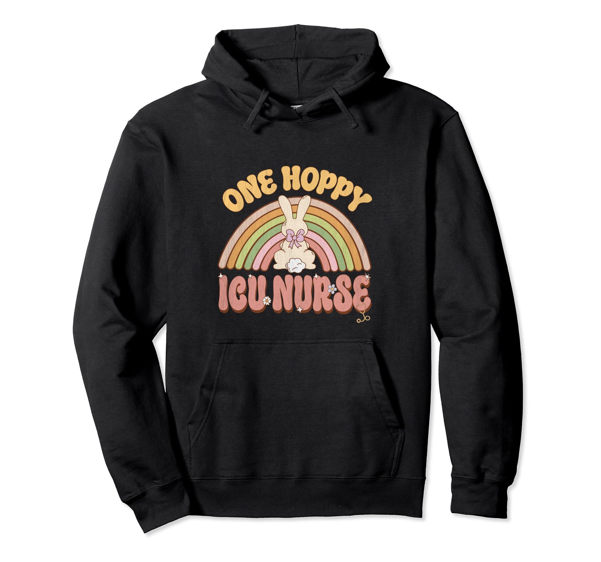 One Hoppy Icu Nurse Bunny Easter Rainbow Hoodie - Unique Graphic Men Women - T-Shirt, Sweatshirt, Hoodie