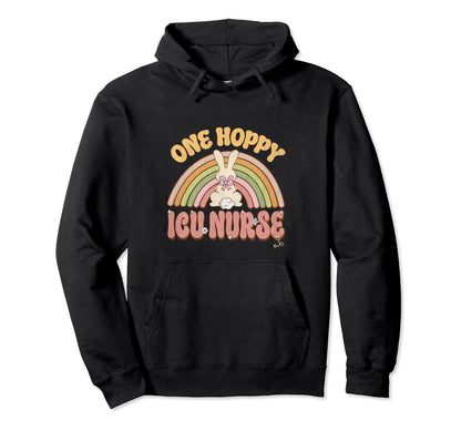 One Hoppy Icu Nurse Bunny Easter Rainbow Hoodie - Unique Graphic Men Women - T-Shirt, Sweatshirt, Hoodie