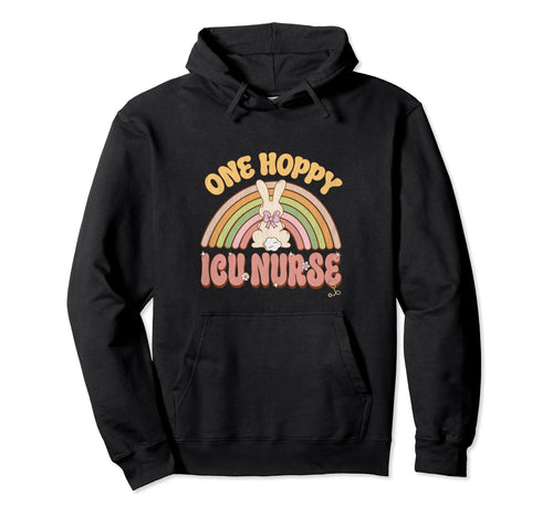 One Hoppy Icu Nurse Bunny Easter Rainbow Hoodie - Unique Graphic Men Women - T-Shirt, Sweatshirt, Hoodie