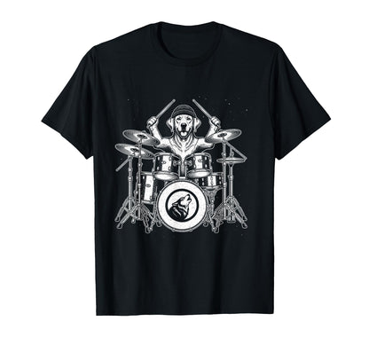 Dog Playing Drums Funny Rock Music Drummer T-Shirt - Novelty Apparel Unisex - T-Shirt, Sweatshirt, Hoodie
