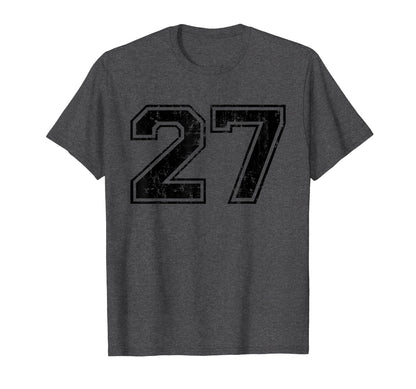 Number 27 Varsity Distressed Sport T-Shirt - Trendy Graphic for Adults - T-Shirt, Sweatshirt, Hoodie
