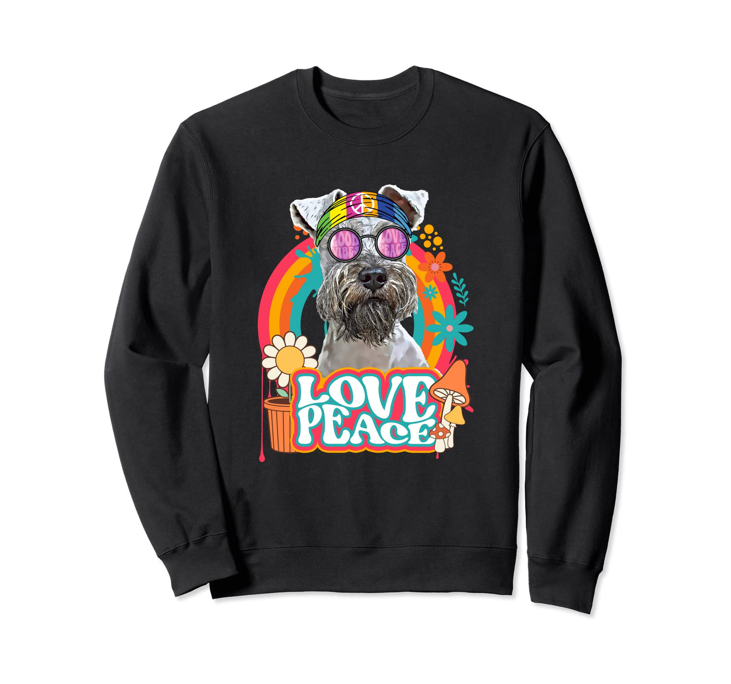 Hippie Miniature Schnauzer Dog Sweatshirt - Custom Art Print for Adults - T-Shirt, Sweatshirt, Hoodie