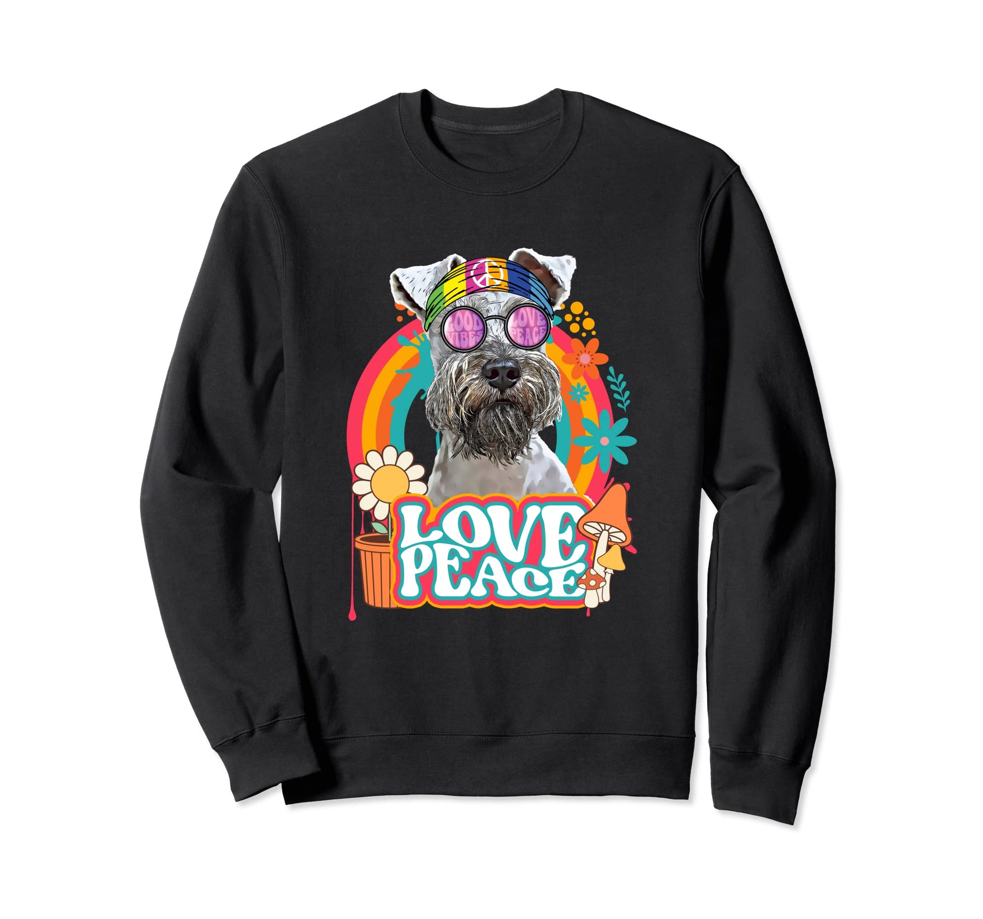 Hippie Miniature Schnauzer Dog Sweatshirt - Custom Art Print for Adults - T-Shirt, Sweatshirt, Hoodie
