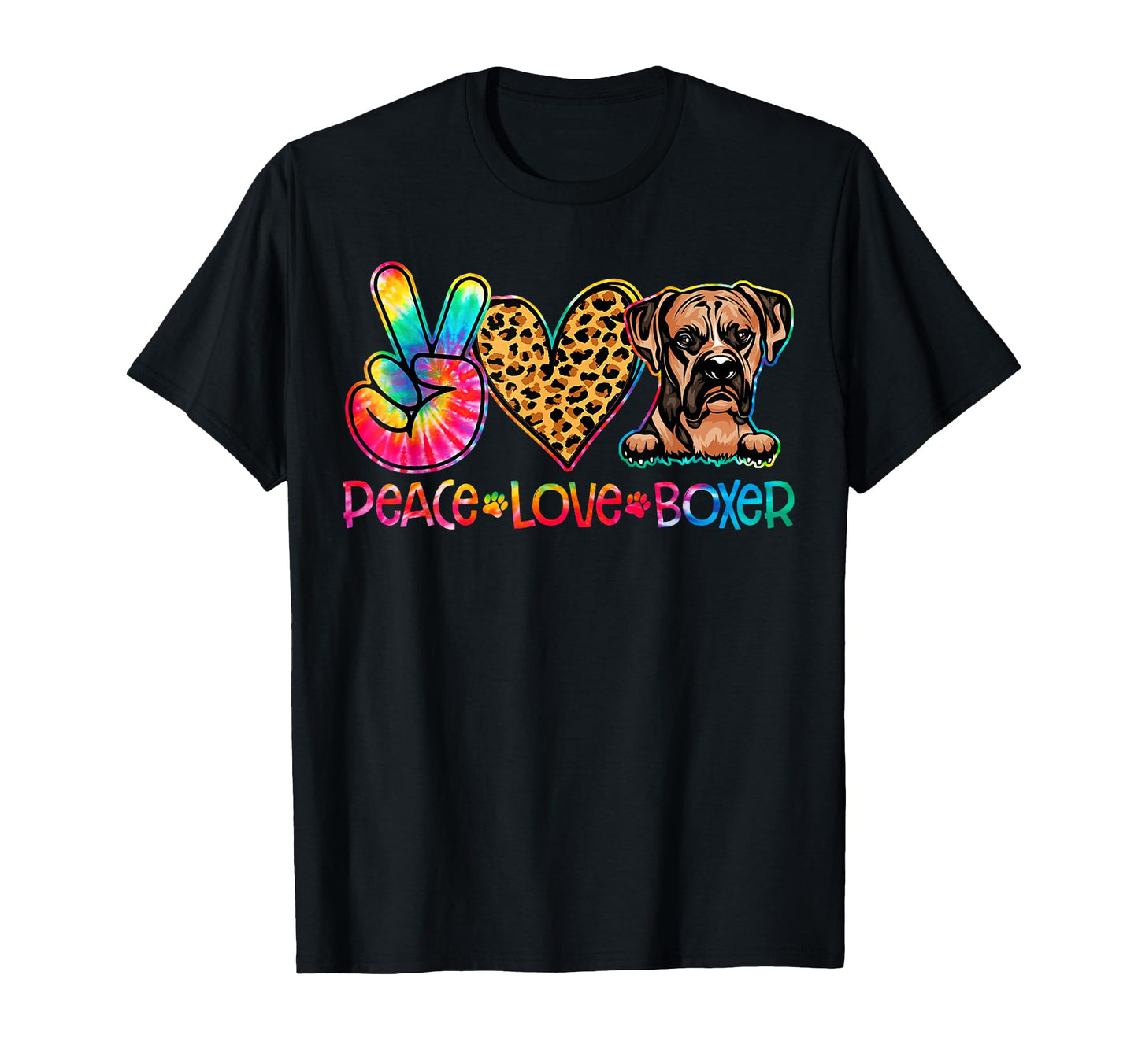 Peace Love Boxer Tie Dye Dog Lover T-Shirt - Novelty Apparel Unisex - T-Shirt, Sweatshirt, Hoodie