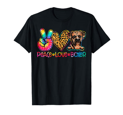 Peace Love Boxer Tie Dye Dog Lover T-Shirt - Novelty Apparel Unisex - T-Shirt, Sweatshirt, Hoodie