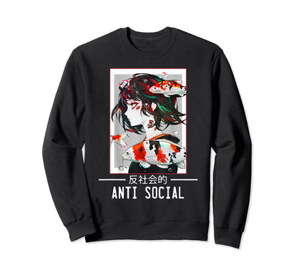 Anti Social Japanese Text Aesthetic Sweatshirt - Graphic Print Men Women - T-Shirt, Sweatshirt, Hoodie