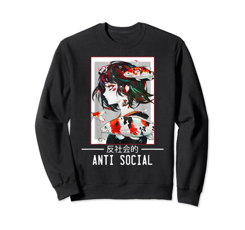 Anti Social Japanese Text Aesthetic Sweatshirt - Graphic Print Men Women - T-Shirt, Sweatshirt, Hoodie