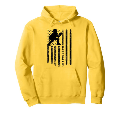 Baseball Catcher Usa Flag American Hoodie - Aesthetic Graphic for Adults - T-Shirt, Sweatshirt, Hoodie