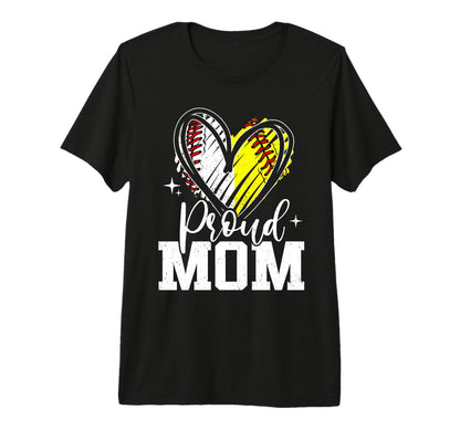 Proud Mom Baseball Softball Heart Mom T-Shirt - Fun Novelty Design Unisex - T-Shirt, Sweatshirt, Hoodie