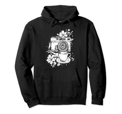 Photographer Coffee Camera Flowers Hoodie - Fun Novelty Design Men Women - T-Shirt, Sweatshirt, Hoodie