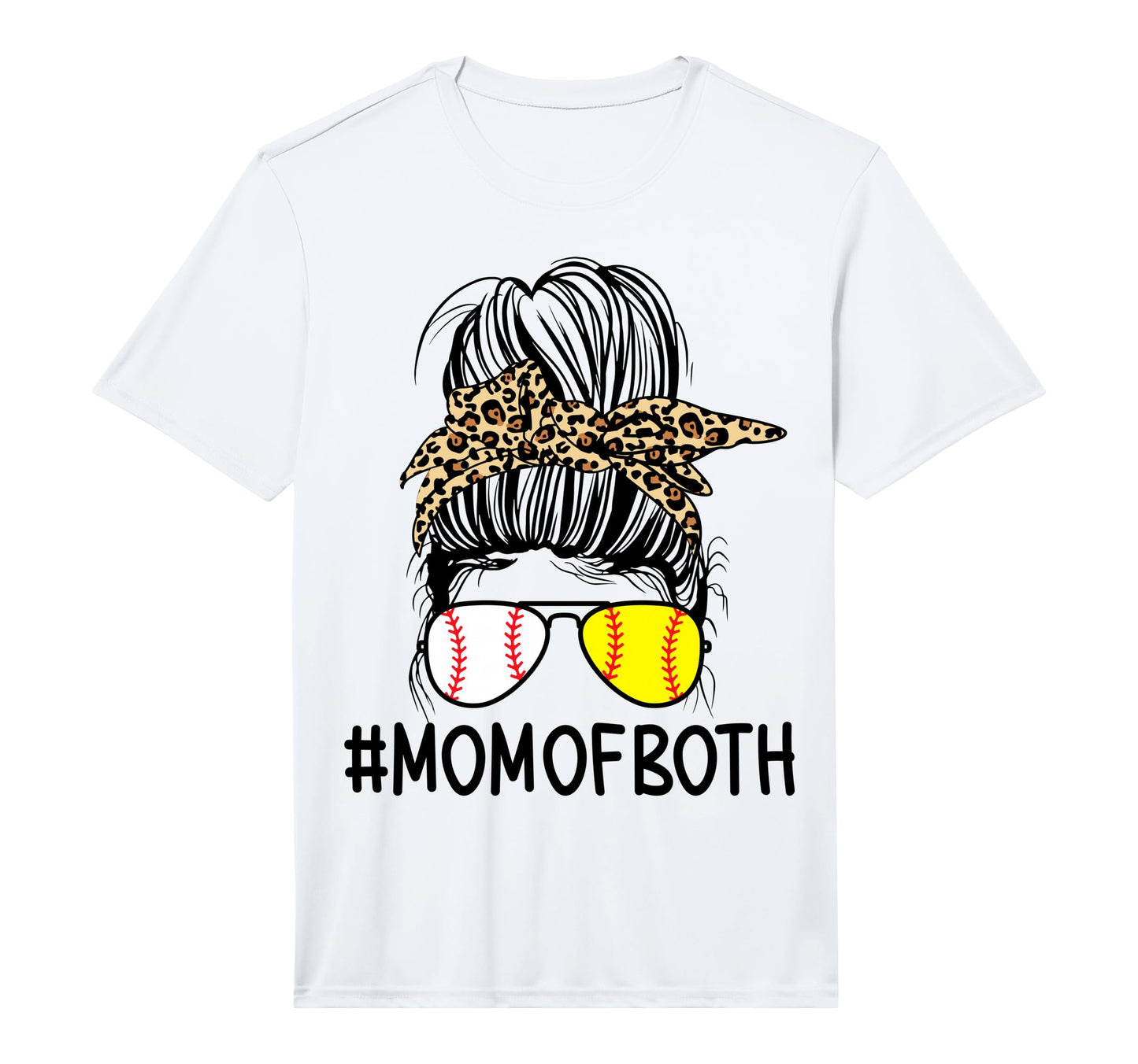 Mom Both Leopard Messy Bun Baseball T-Shirt - Novelty Apparel Unisex - T-Shirt, Sweatshirt, Hoodie