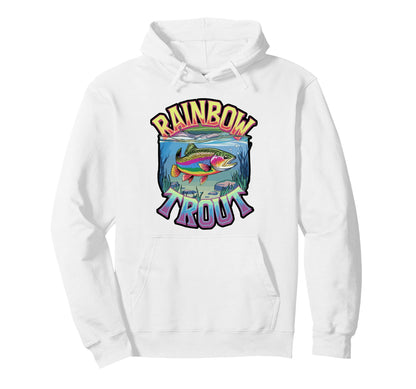 Rainbow Trout Sunset Fishing Hoodie - Minimalist Print for Adults - T-Shirt, Sweatshirt, Hoodie