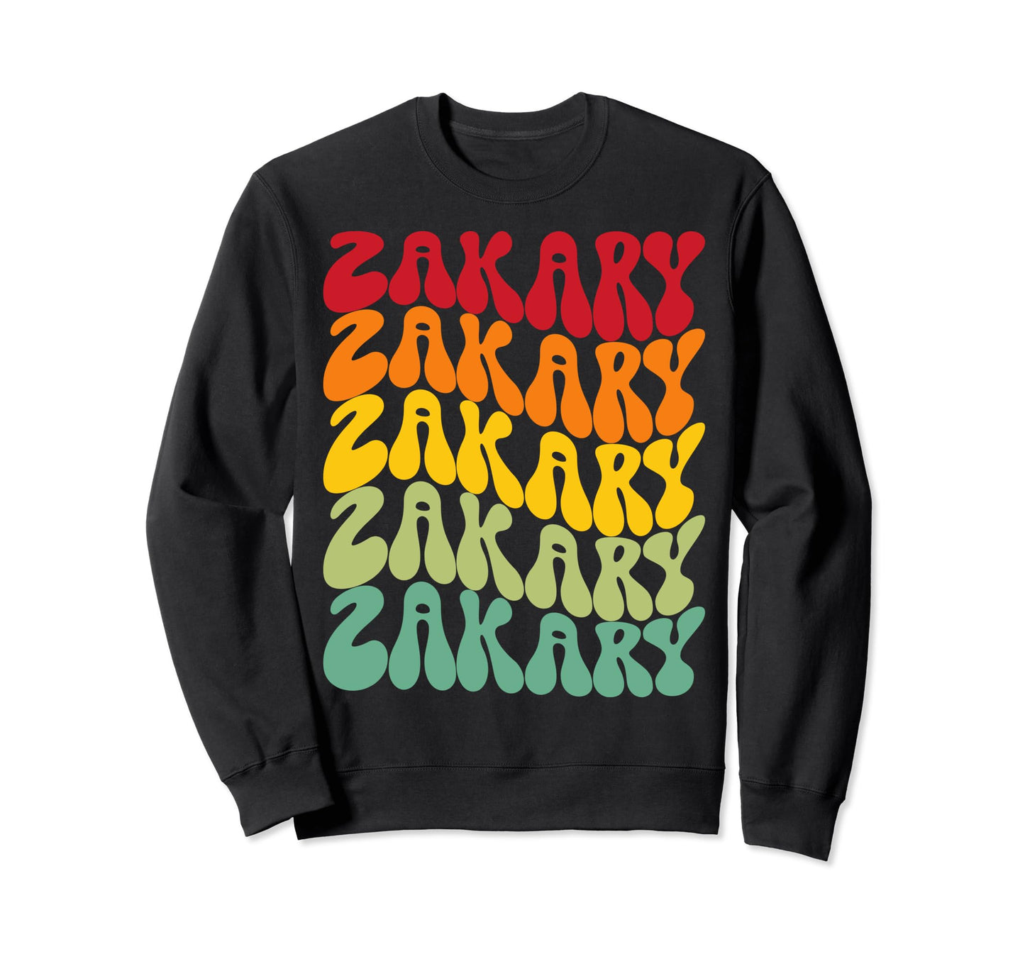 Zakary Rainbow Repetition Name Sweatshirt - Trendy Graphic for Adults - T-Shirt, Sweatshirt, Hoodie