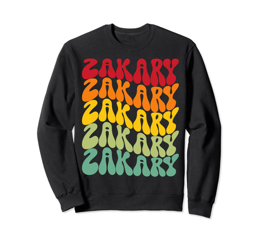 Zakary Rainbow Repetition Name Sweatshirt - Trendy Graphic for Adults - T-Shirt, Sweatshirt, Hoodie