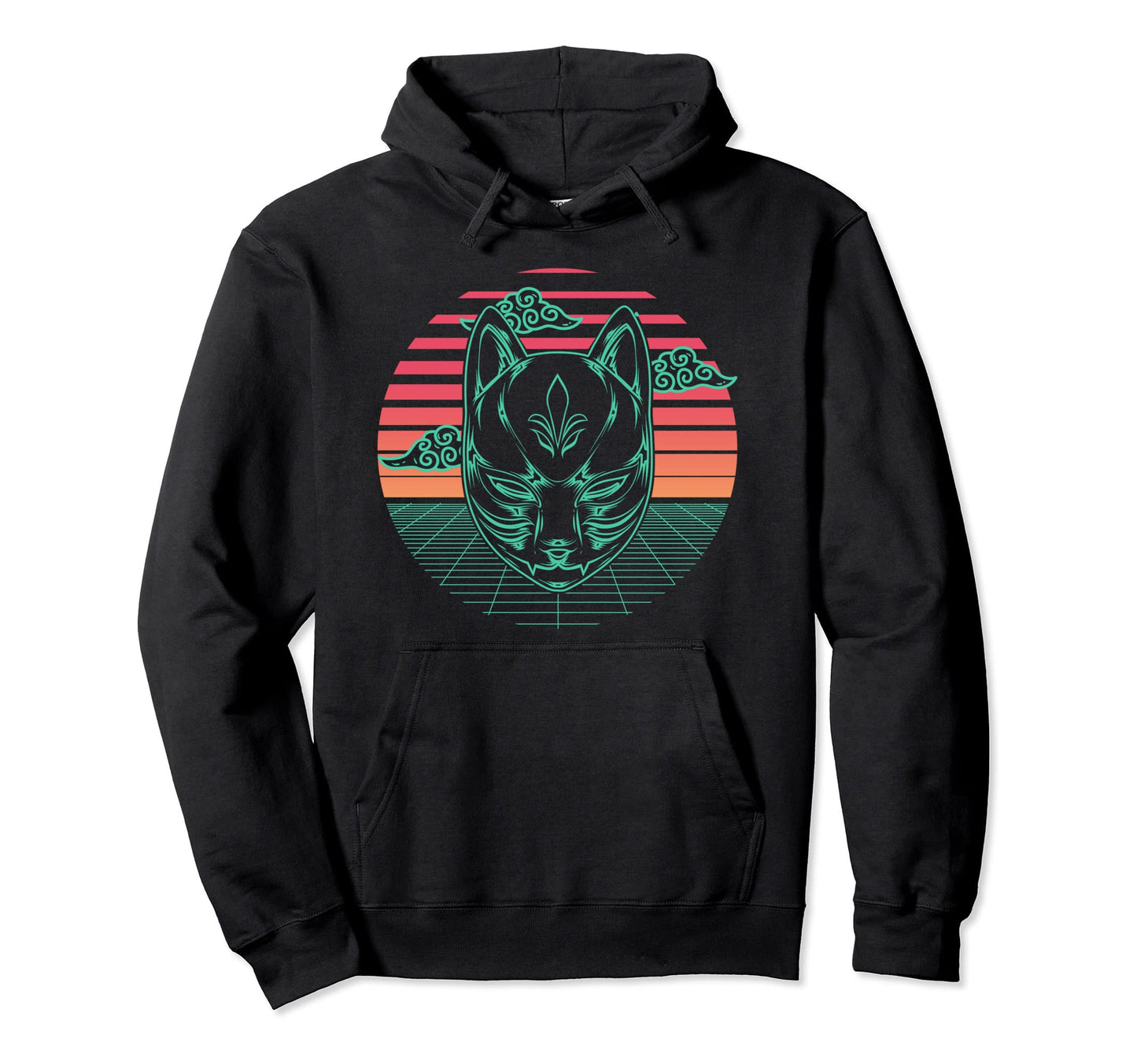 Kitsune Fox Mask Yokai Japanese Hoodie - Novelty Apparel for Adults - T-Shirt, Sweatshirt, Hoodie