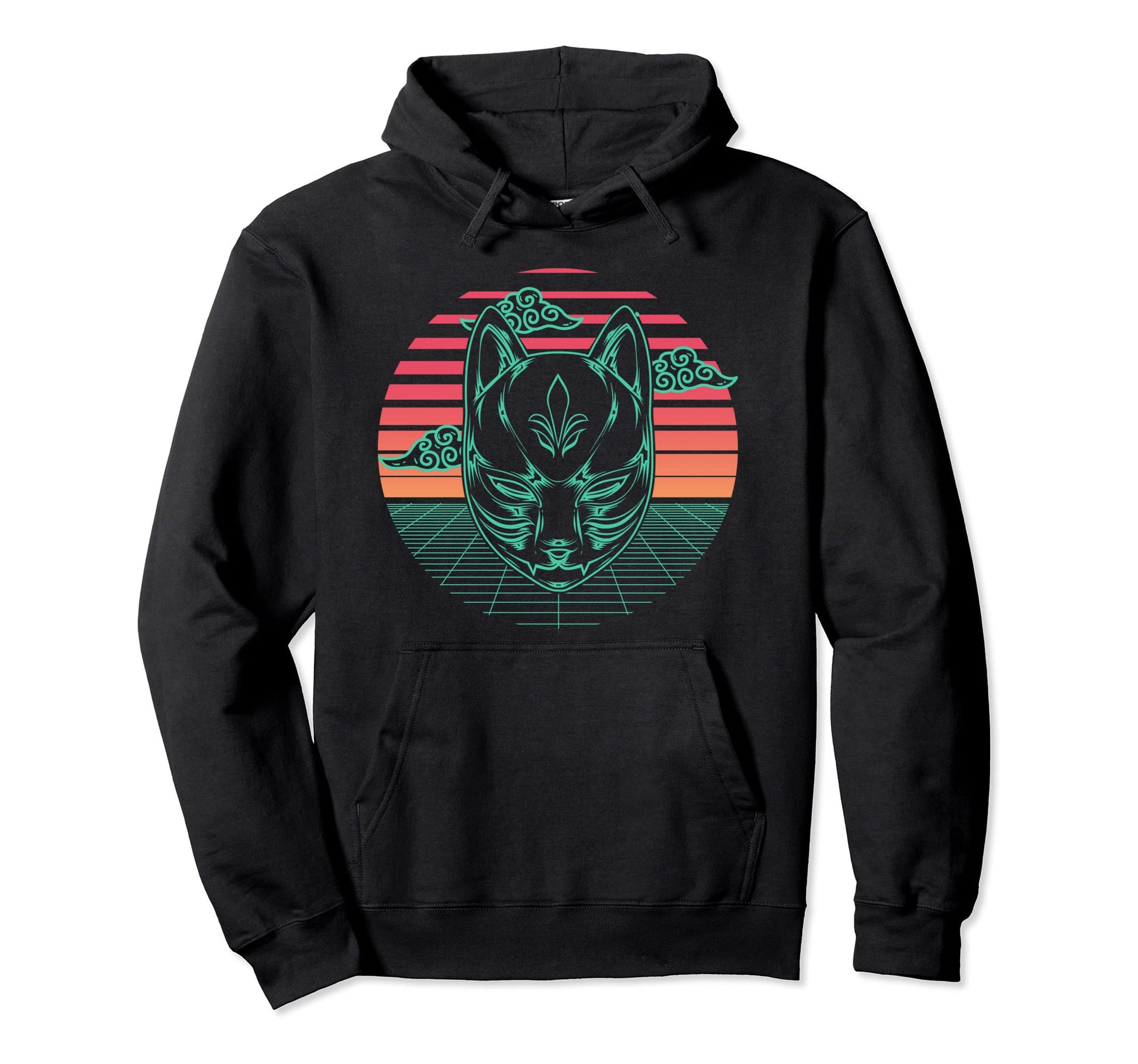 Kitsune Fox Mask Yokai Japanese Hoodie - Novelty Apparel for Adults - T-Shirt, Sweatshirt, Hoodie