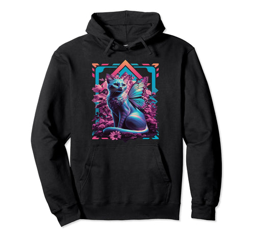 Butterfly Cat Vaporwave Cat Aesthetic Hoodie - Fun Novelty Design Unisex - T-Shirt, Sweatshirt, Hoodie