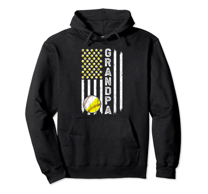 Grandpa American Flag Softball Hoodie - Aesthetic Graphic for Adults - T-Shirt, Sweatshirt, Hoodie