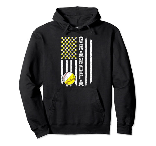 Grandpa American Flag Softball Hoodie - Aesthetic Graphic for Adults - T-Shirt, Sweatshirt, Hoodie