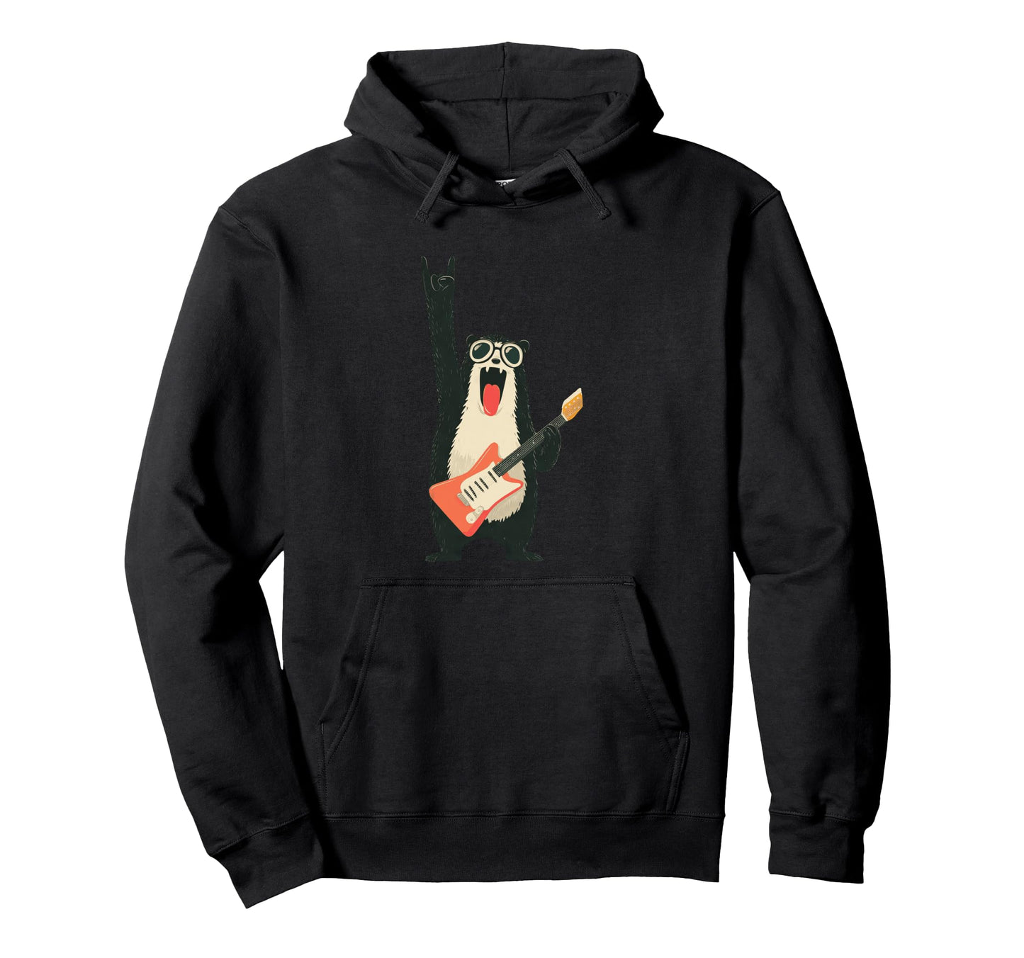 Funny Bear Guitarist Animal Hoodie - Minimalist Print for Adults - T-Shirt, Sweatshirt, Hoodie