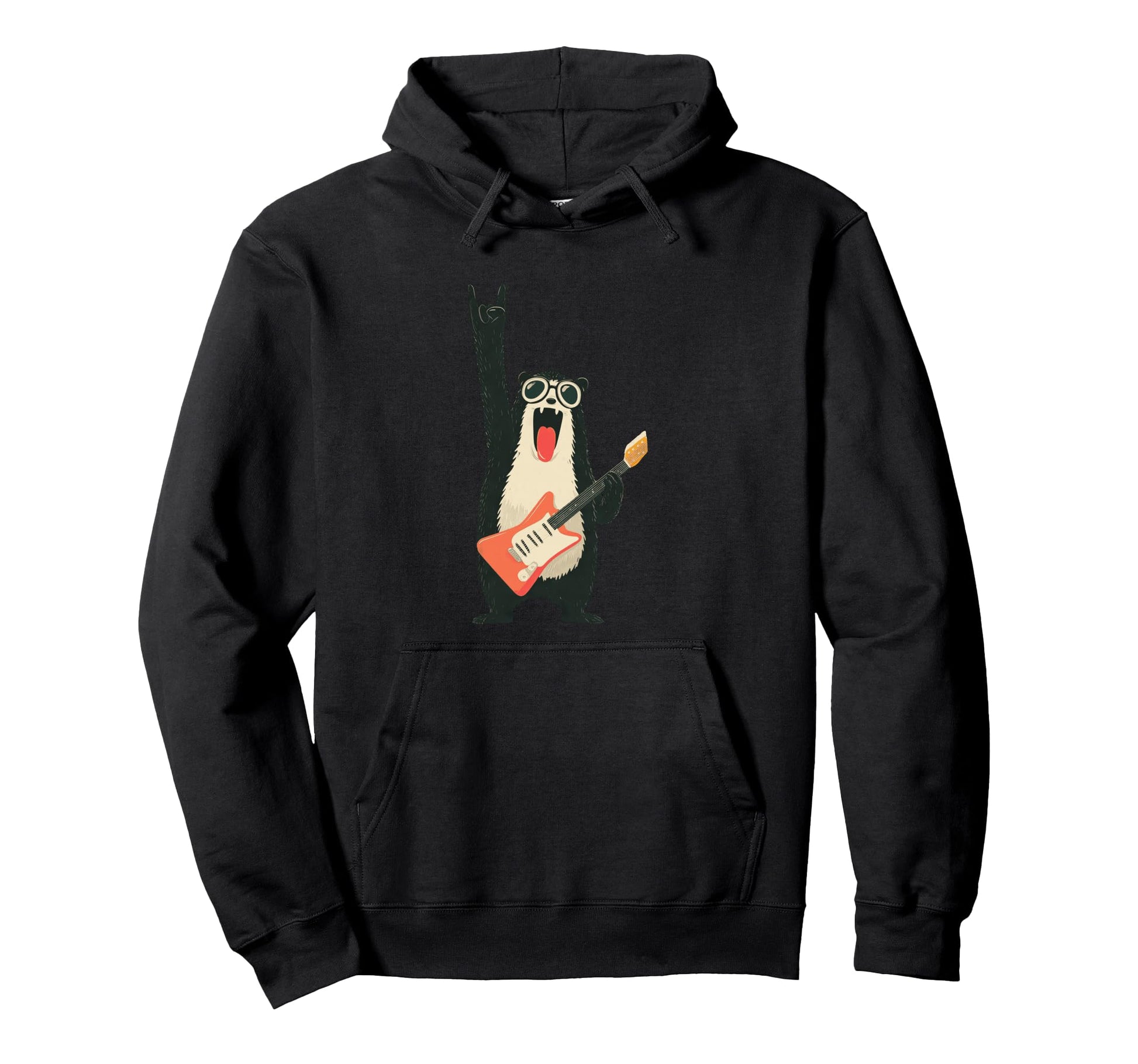 Funny Bear Guitarist Animal Hoodie - Minimalist Print for Adults - T-Shirt, Sweatshirt, Hoodie