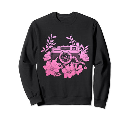 Photographer Camera Flowers Sweatshirt - Trendy Graphic for Adults - T-Shirt, Sweatshirt, Hoodie