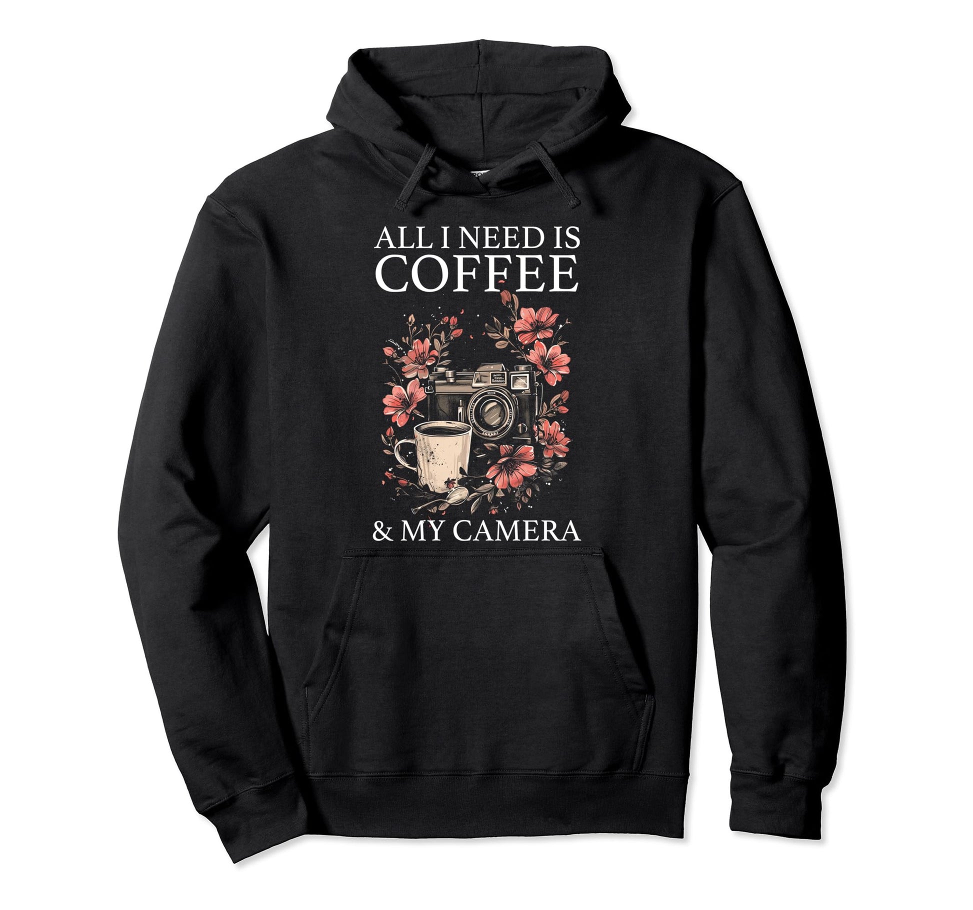 Photographer Coffee Camera Flowers Hoodie - Minimalist Print Men Women - T-Shirt, Sweatshirt, Hoodie