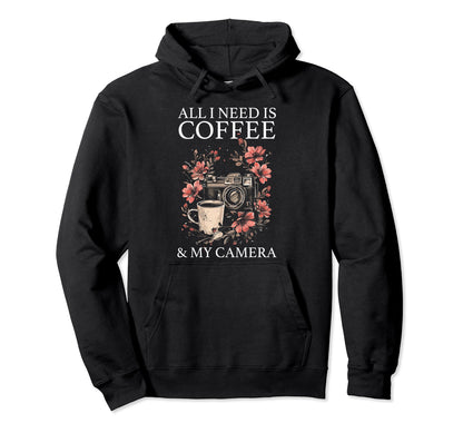 Photographer Coffee Camera Flowers Hoodie - Minimalist Print Men Women - T-Shirt, Sweatshirt, Hoodie