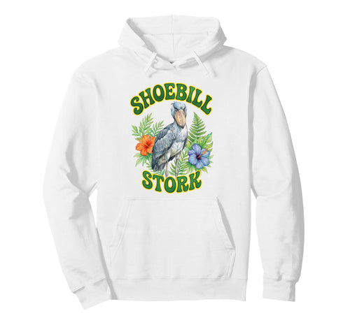Shoebill Stork Groovy Floral Watercolor Hoodie - Aesthetic Graphic Unisex - T-Shirt, Sweatshirt, Hoodie