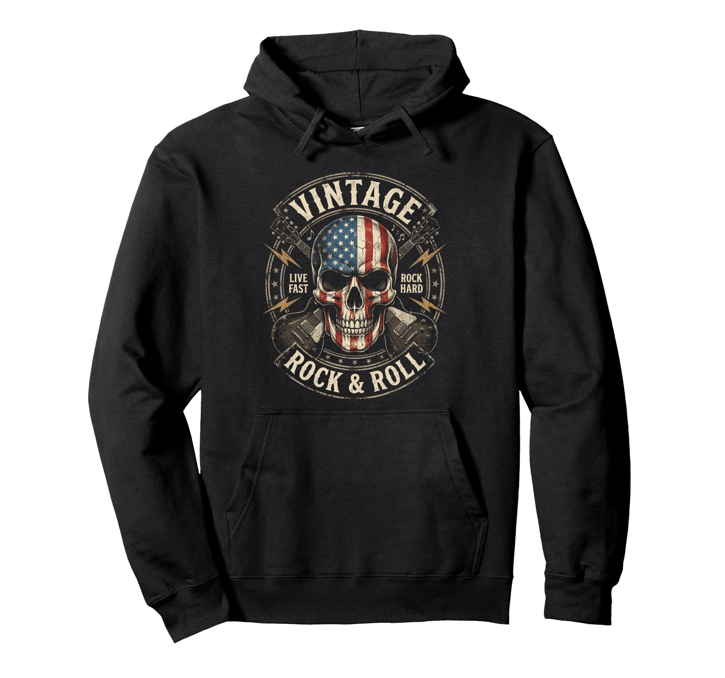 Rock Skull American Flag Guitar Rock And Hoodie - Novelty Apparel Unisex - T-Shirt, Sweatshirt, Hoodie
