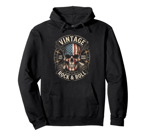 Rock Skull American Flag Guitar Rock And Hoodie - Novelty Apparel Unisex - T-Shirt, Sweatshirt, Hoodie
