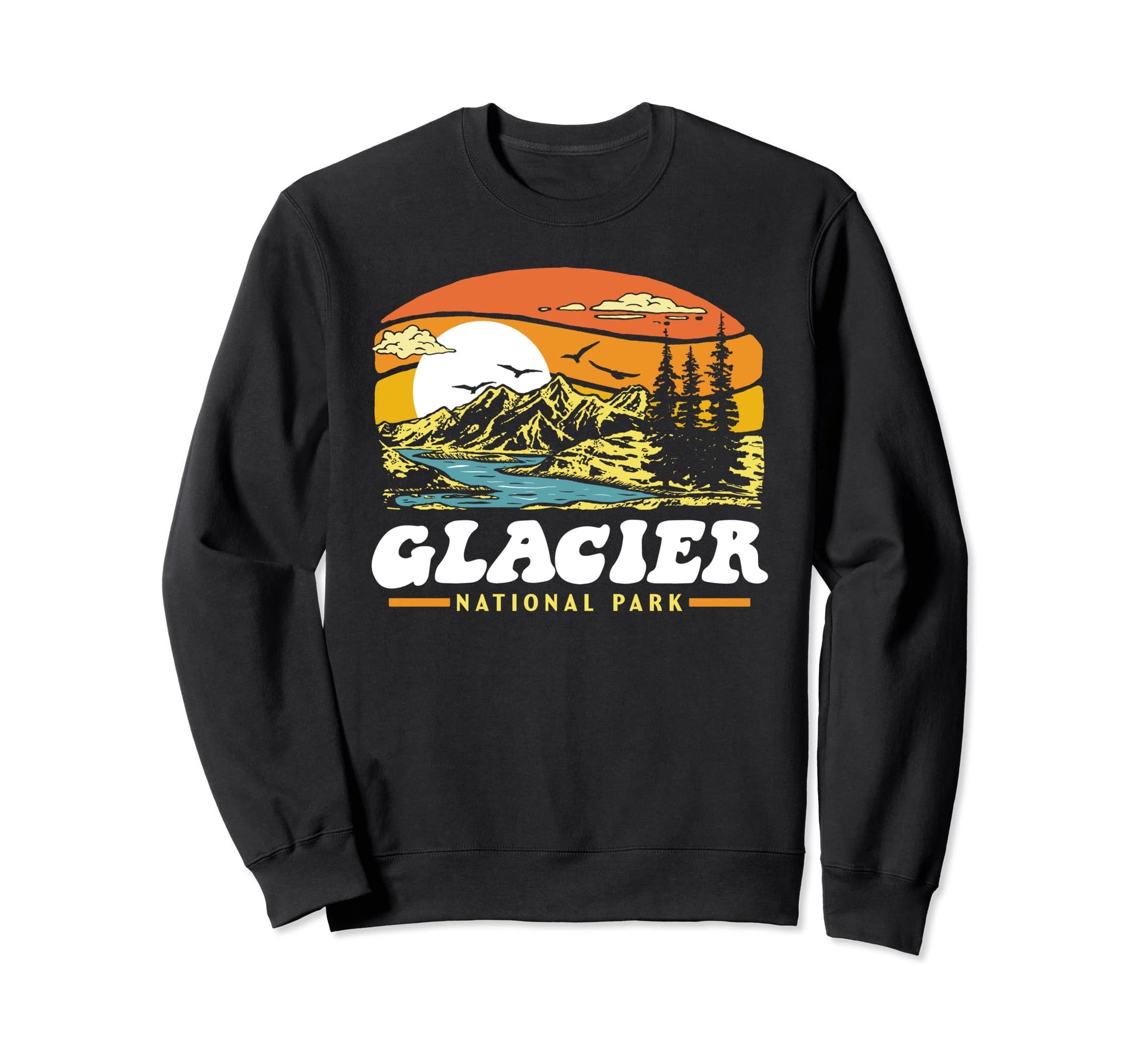 Glacier National Park 80S Mountains Sweatshirt - Unique Graphic Men Women - T-Shirt, Sweatshirt, Hoodie