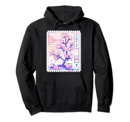 Pixel Art Sakura Tree Y2K Anime Hoodie - Fun Novelty Design for Adults - T-Shirt, Sweatshirt, Hoodie