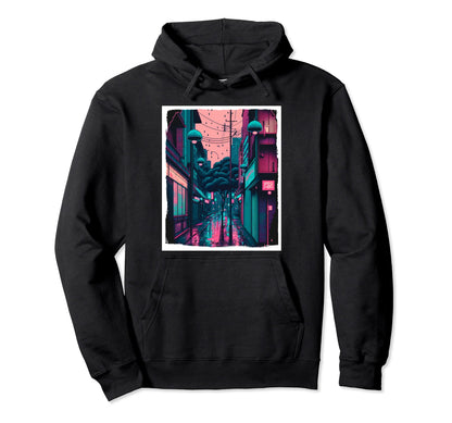 Vaporwave Aesthetic Japan Neon Rain Emo Hoodie - Custom Art Print Unisex - T-Shirt, Sweatshirt, Hoodie