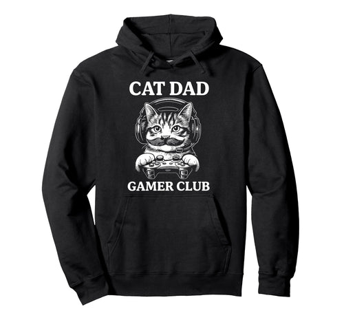 Fathers Day Cat Dad Gamer Club Video Hoodie - Custom Art Print for Adults - T-Shirt, Sweatshirt, Hoodie